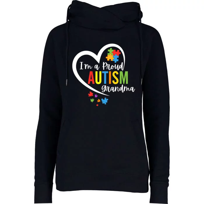 I'm A Proud Grandma Love Heart Autism Awareness Puzzle Womens Funnel Neck Pullover Hood