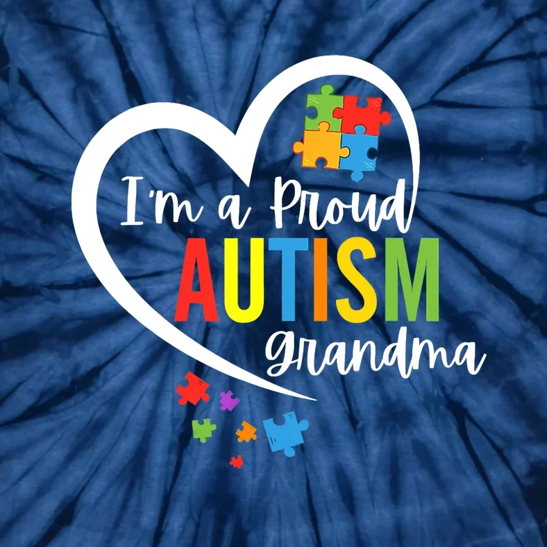 I'm A Proud Grandma Love Heart Autism Awareness Puzzle Tie-Dye T-Shirt