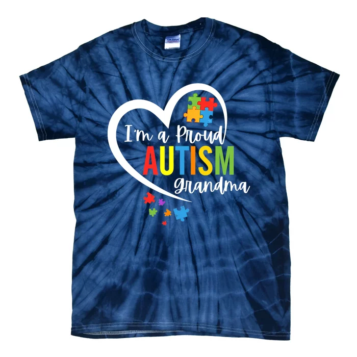 I'm A Proud Grandma Love Heart Autism Awareness Puzzle Tie-Dye T-Shirt