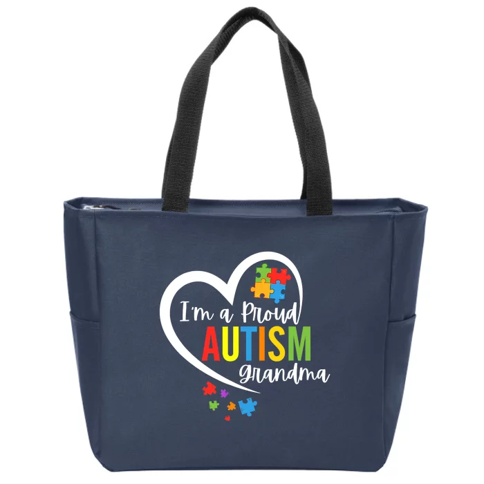 I'm A Proud Grandma Love Heart Autism Awareness Puzzle Zip Tote Bag