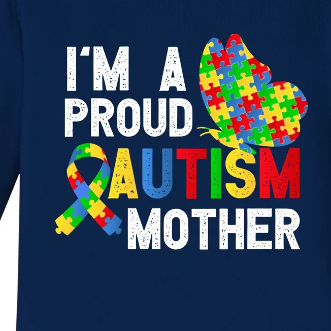 I'am A Proud Autism Mother Of A Warrior Gift Baby Long Sleeve Bodysuit