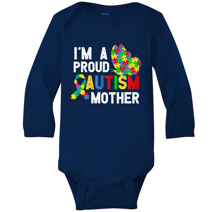 I'am A Proud Autism Mother Of A Warrior Gift Baby Long Sleeve Bodysuit