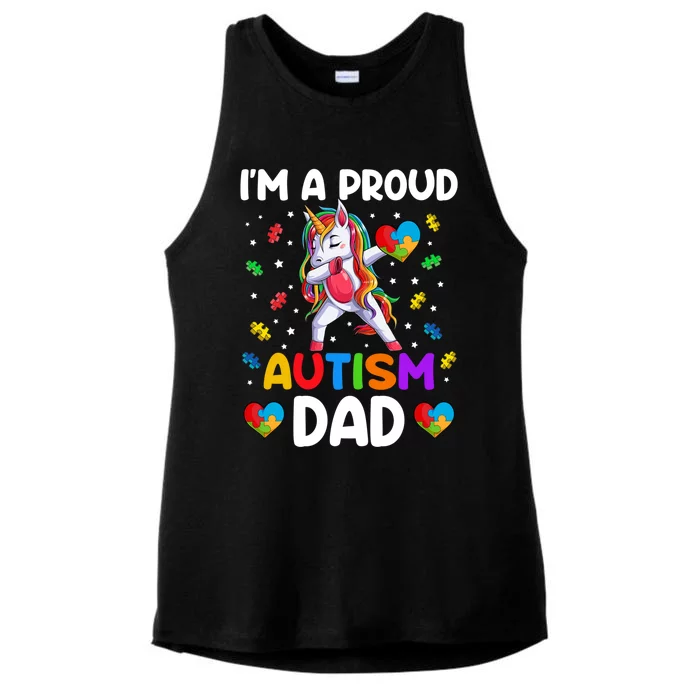 IM A Proud Dad Autism Awareness Dabbing Unicorn Gift Ladies Tri-Blend Wicking Tank