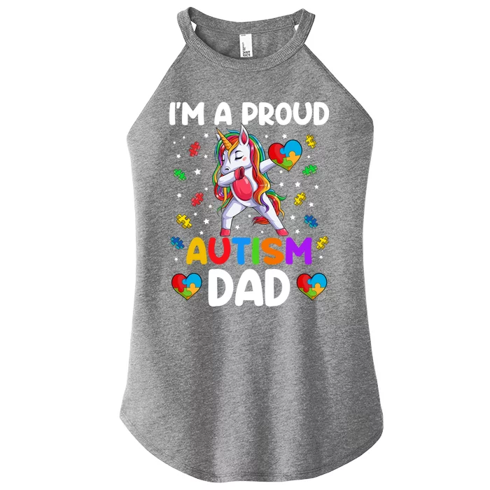 IM A Proud Dad Autism Awareness Dabbing Unicorn Gift Women’s Perfect Tri Rocker Tank