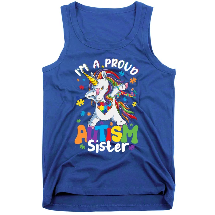 IM A Proud Sister Dabbing Unicorn Autism Awareness Puzzle Gift Tank Top