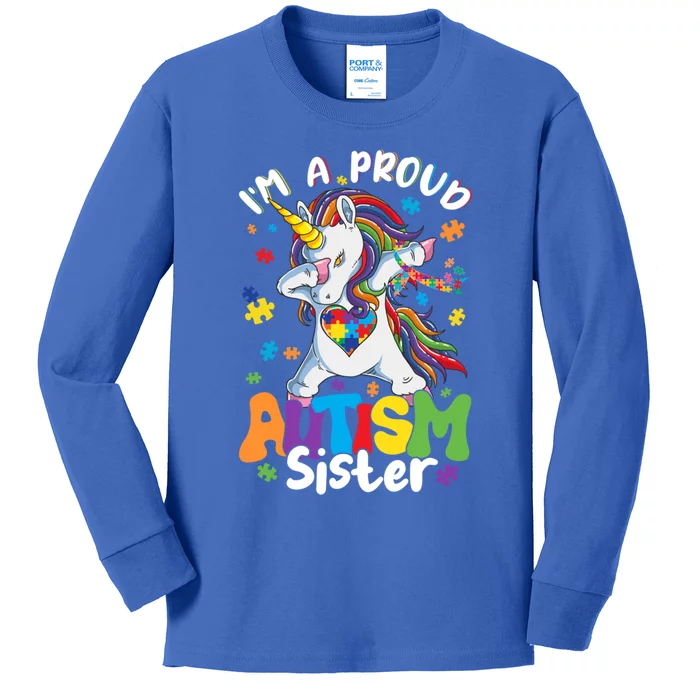 IM A Proud Sister Dabbing Unicorn Autism Awareness Puzzle Gift Kids Long Sleeve Shirt