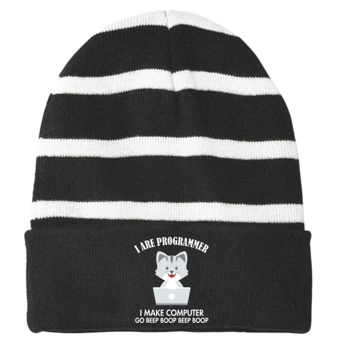 I Are Programmer Cat Engineer Full Stack Software Developer Striped Beanie with Solid Band