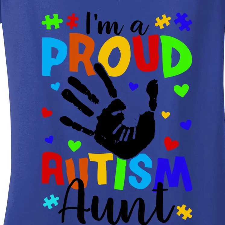 I'm A Proud Autism Aunt Autism Awareness Gift Women's V-Neck T-Shirt