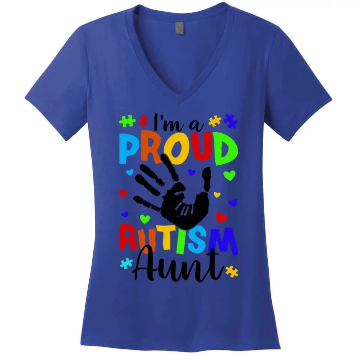 I'm A Proud Autism Aunt Autism Awareness Gift Women's V-Neck T-Shirt