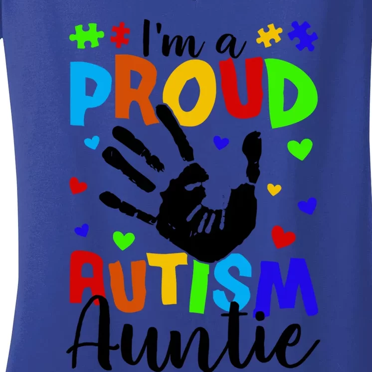 I'm A Proud Autism Auntie Autism Awareness Gift Women's V-Neck T-Shirt