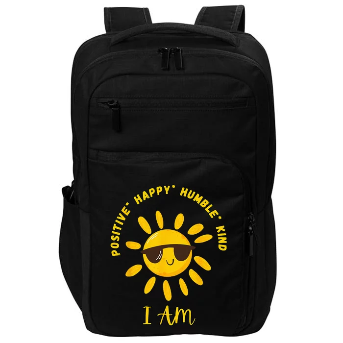 I AM positive energy design with sunshine wearing sunglasses Impact Tech Backpack