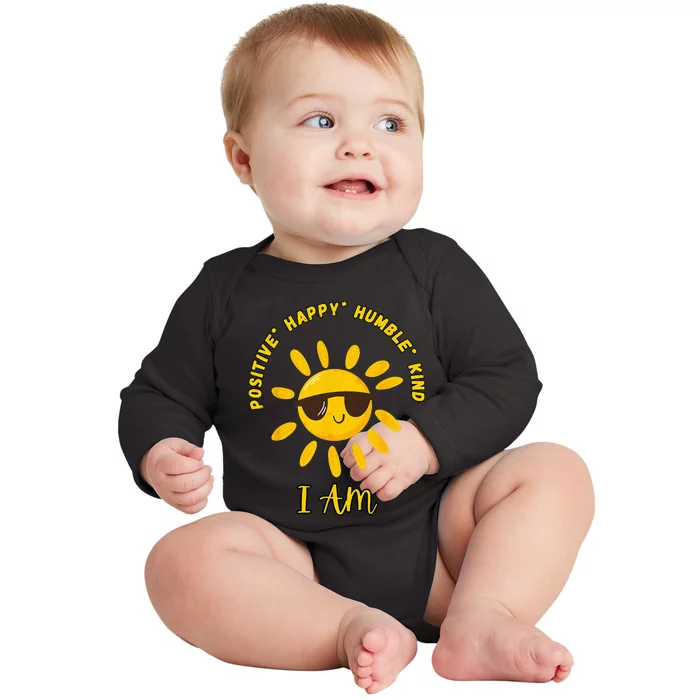 I AM positive energy design with sunshine wearing sunglasses Baby Long Sleeve Bodysuit