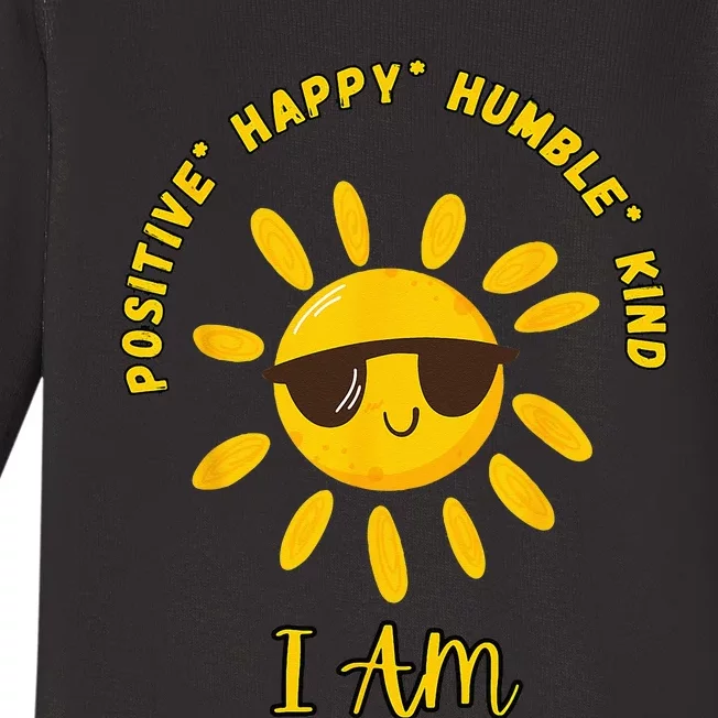 I AM positive energy design with sunshine wearing sunglasses Baby Long Sleeve Bodysuit