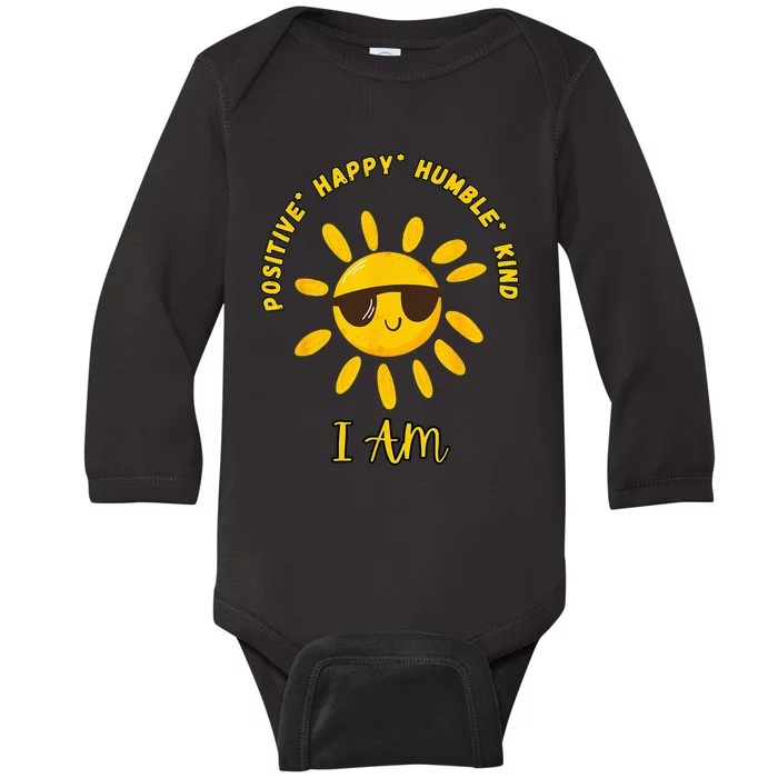 I AM positive energy design with sunshine wearing sunglasses Baby Long Sleeve Bodysuit