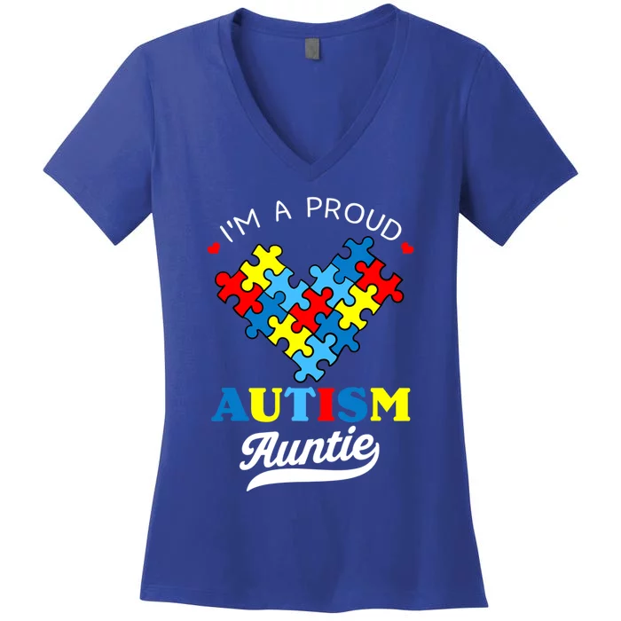 I'm A Proud Autism Auntie Autism Awareness Funny Gift Women's V-Neck T-Shirt