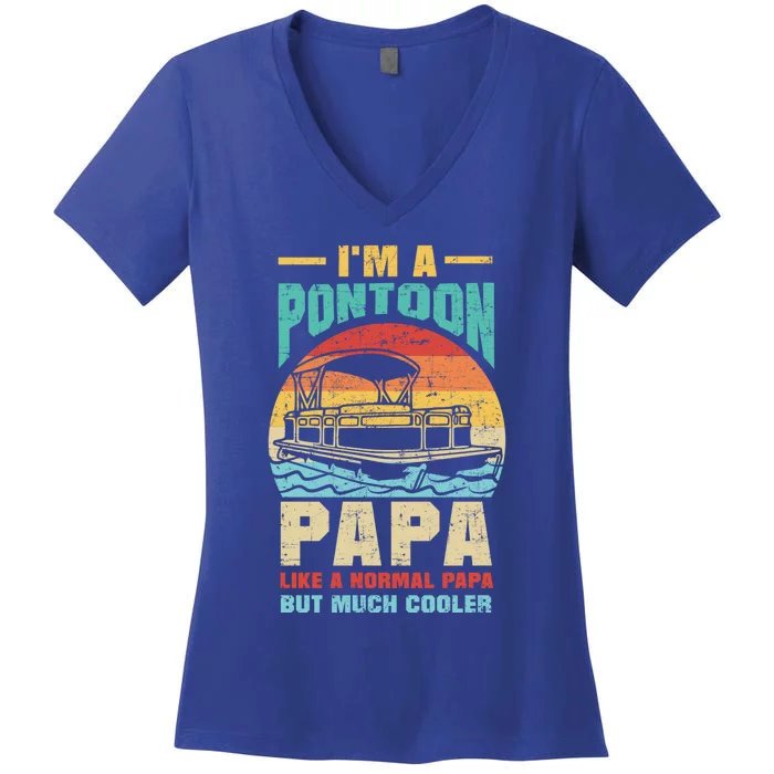 IM A Pontoon Papa Boat Lover Grandpa Father Pontoon Captain Gift Women's V-Neck T-Shirt