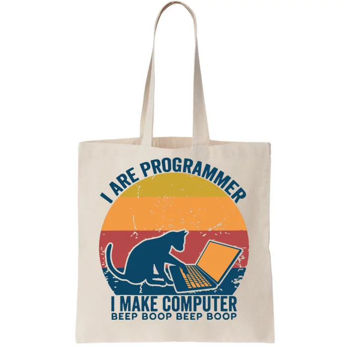 I Are Programmer I Make Computer Beep Boop Vintage Cute Cat Tote Bag