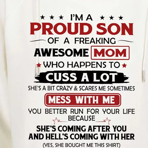 I'm A Proud Son Of A Freaking Awesome Mom Gift Womens Funnel Neck Pullover Hood