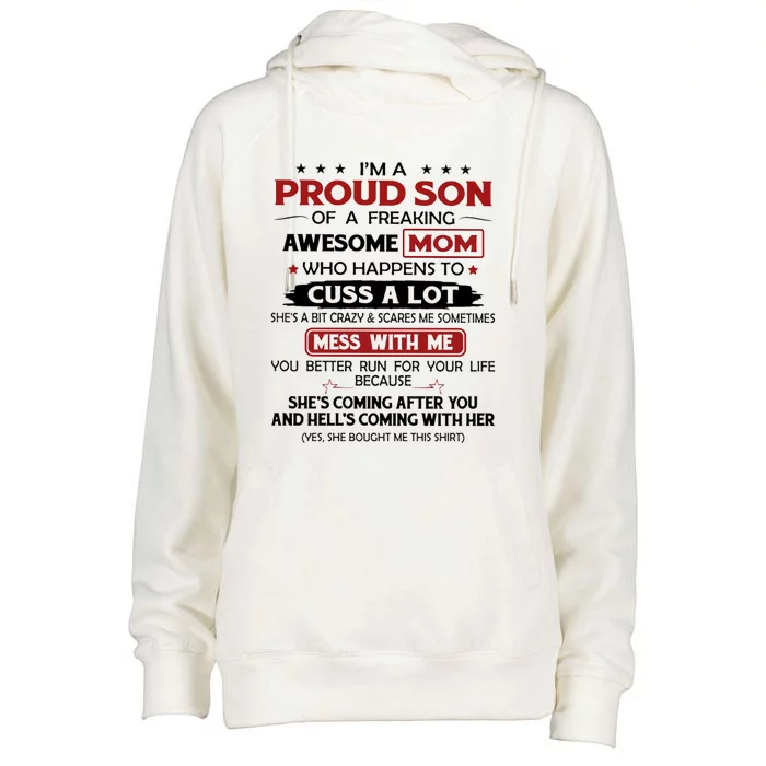 I'm A Proud Son Of A Freaking Awesome Mom Gift Womens Funnel Neck Pullover Hood