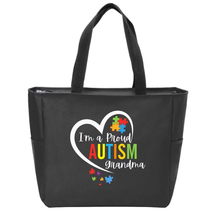 Im A Proud Grandma Love Heart Autism Awareness Puzzle Zip Tote Bag