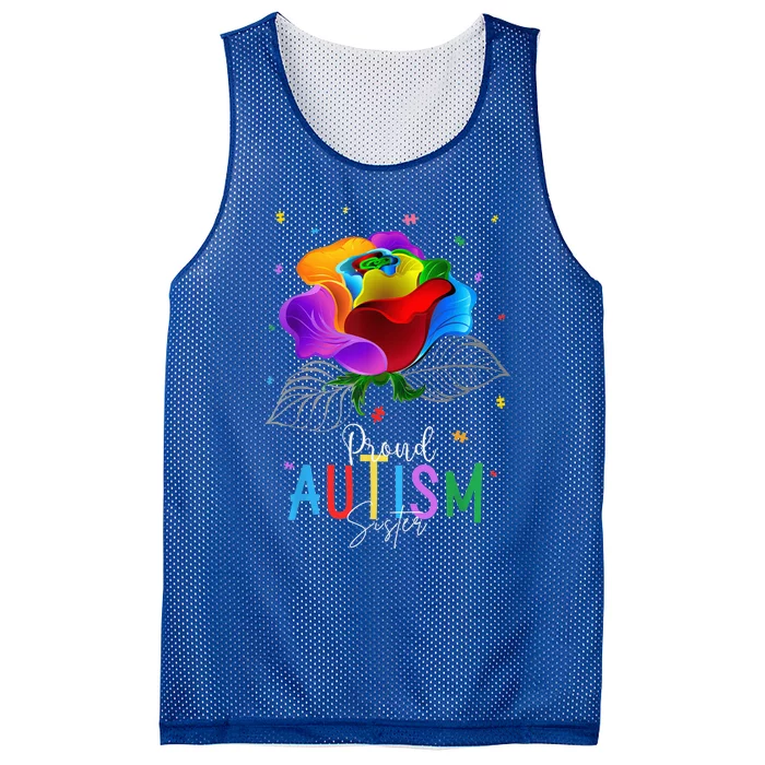 I'm a Proud Autism Sister Autism Awareness Puzzle Flowers Mesh Reversible Basketball Jersey Tank