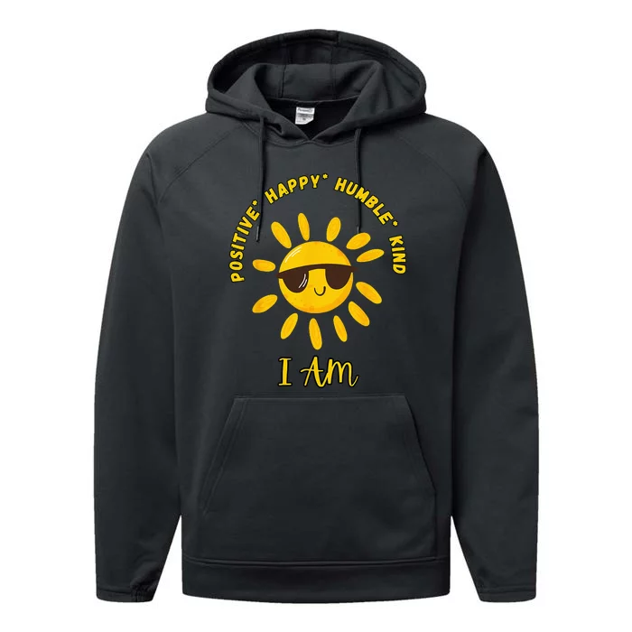 I AM Positive Energy Design With Sunshine Wearing Sunglasses Performance Fleece Hoodie