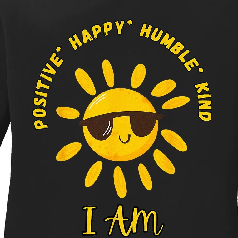 I AM Positive Energy Design With Sunshine Wearing Sunglasses Ladies Long Sleeve Shirt