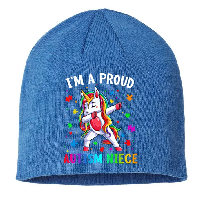 IM A Proud Autism Niece Dabbing Unicorn Autism Puzzle Piece Cute Gift 8 1/2in Sustainable Knit Beanie