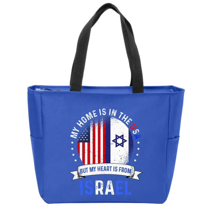 Israeli American Patriot Heart Is From Israel Flag Zip Tote Bag