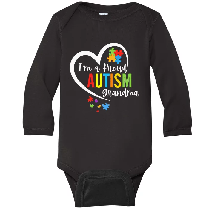 I'm A Proud Grandma Love Heart Autism Awareness Puzzle Baby Long Sleeve Bodysuit