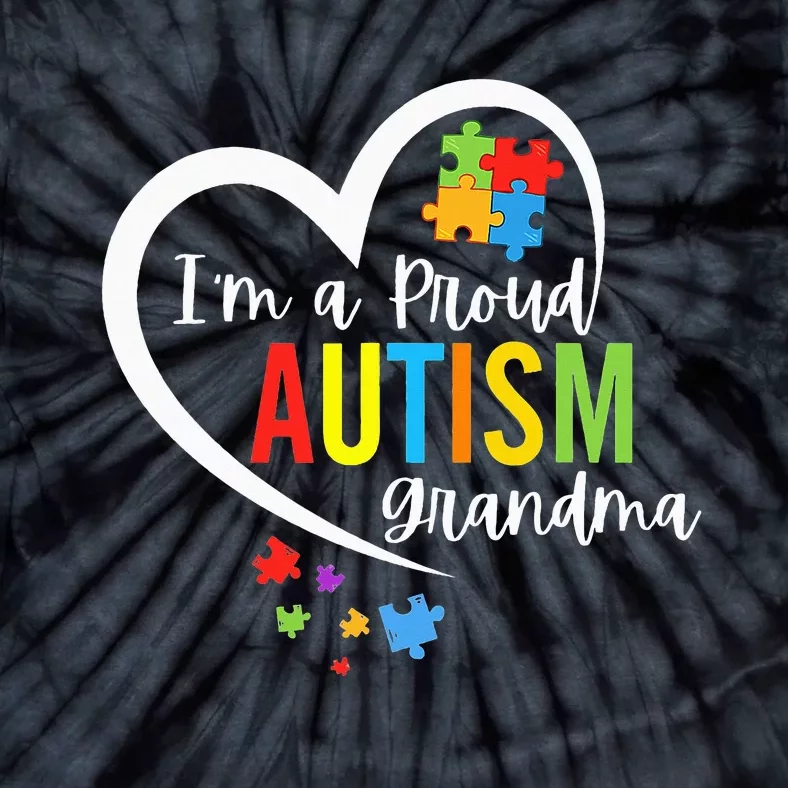 I'm A Proud Grandma Love Heart Autism Awareness Puzzle Tie-Dye T-Shirt