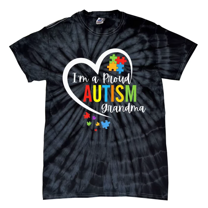 I'm A Proud Grandma Love Heart Autism Awareness Puzzle Tie-Dye T-Shirt