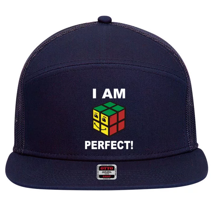 I Am Perfect Funny Retro Cube Meme 7 Panel Mesh Trucker Snapback Hat