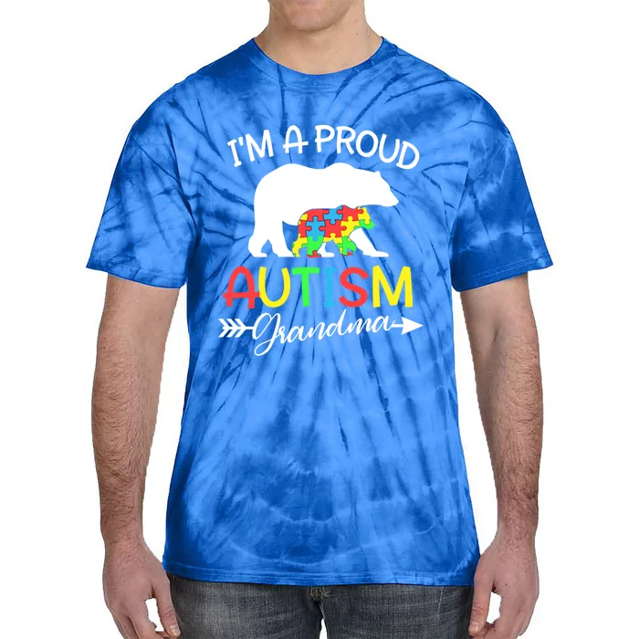 I'm A Proud Autism Grandma Bear Puzzle Autism Awareness Gift Tie-Dye T-Shirt