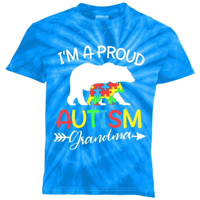 I'm A Proud Autism Grandma Bear Puzzle Autism Awareness Gift Kids Tie-Dye T-Shirt