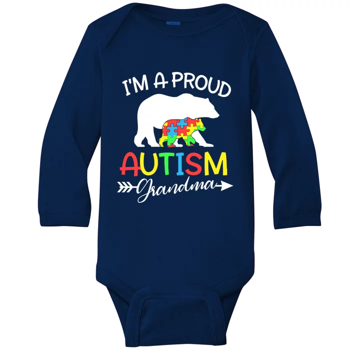 I'm A Proud Autism Grandma Bear Puzzle Autism Awareness Gift Baby Long Sleeve Bodysuit