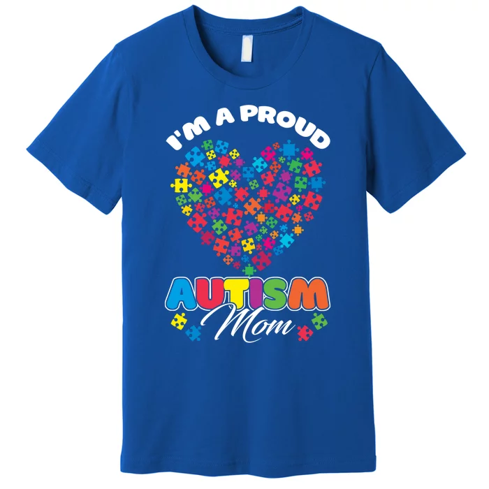 Im A Proud Autism Mom Puzzle Heart Autism Awareness Cute Gift Premium T-Shirt