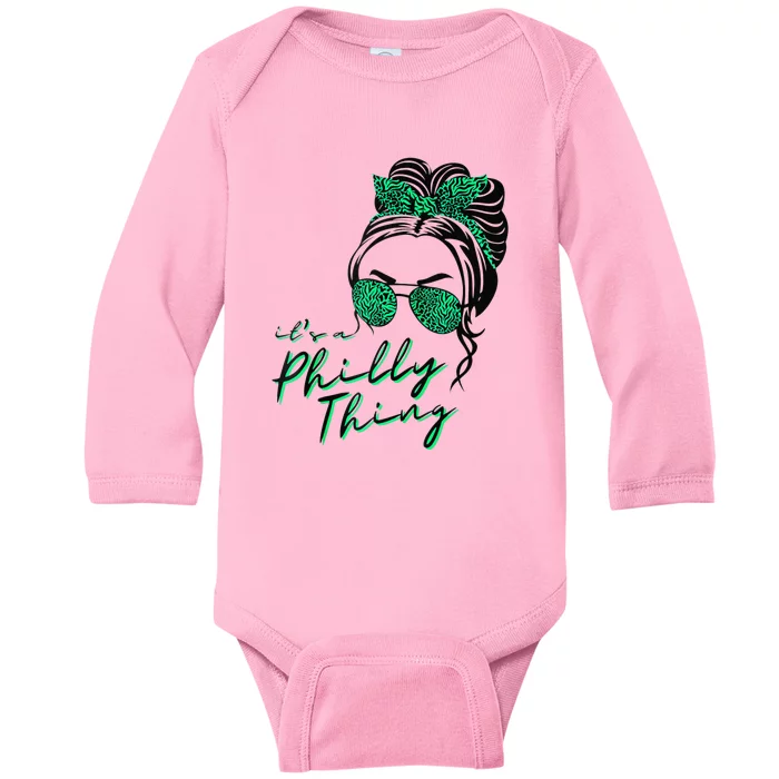 IT'S A PHILLY THING Girl Bun Messy Its A Philadelphia Thing Baby Long Sleeve Bodysuit