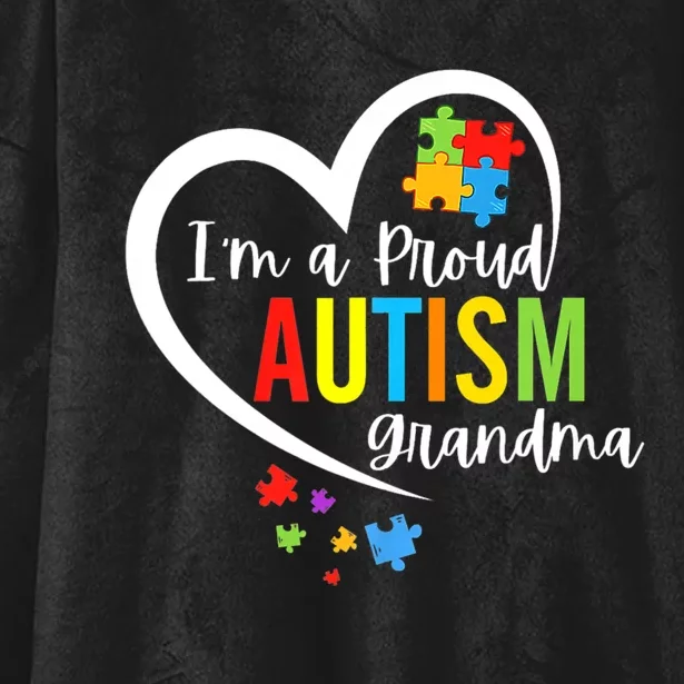 IM A Proud Grandma Love Heart Autism Awareness Puzzle Hooded Wearable Blanket