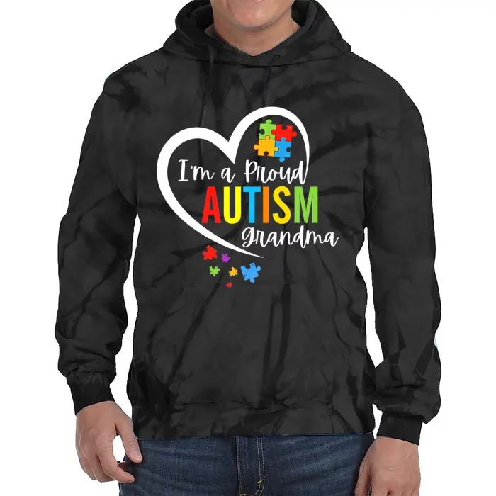 IM A Proud Grandma Love Heart Autism Awareness Puzzle Tie Dye Hoodie