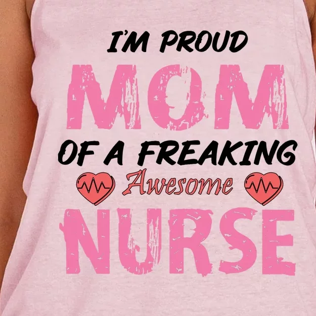 I'm A Proud Mom Of A Freaking Awesome Nurse Distressed Text Women's Knotted Racerback Tank