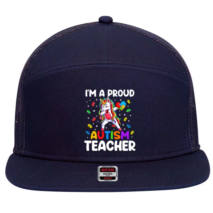 IM A Proud Teacher Autism Awareness Dabbing Unicorn Cute Gift 7 Panel Mesh Trucker Snapback Hat