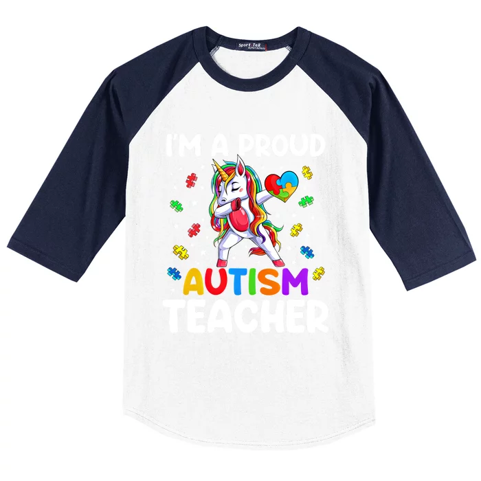 IM A Proud Teacher Autism Awareness Dabbing Unicorn Cute Gift Baseball Sleeve Shirt