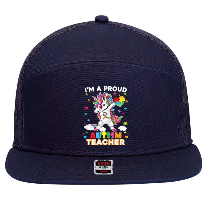 IM A Proud Teacher Dabbing Unicorn Autism Awareness Puzzle Gift 7 Panel Mesh Trucker Snapback Hat