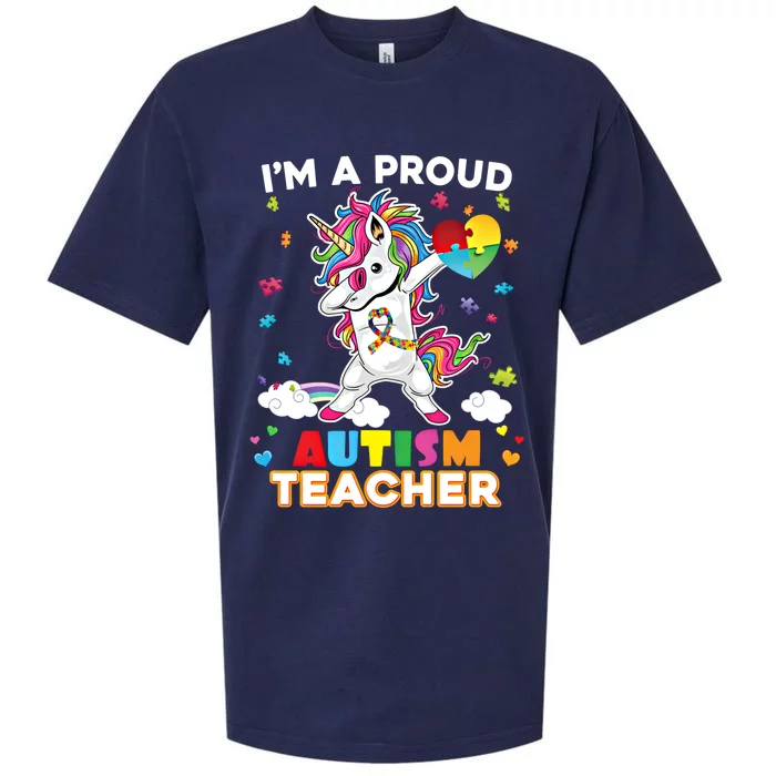 IM A Proud Teacher Dabbing Unicorn Autism Awareness Puzzle Gift Sueded Cloud Jersey T-Shirt