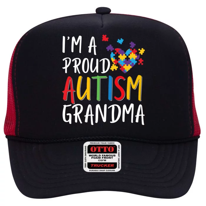 I'm A Proud Autism Grandma Awareness Puzzle Ribbon Gift High Crown Mesh Trucker Hat