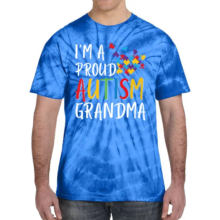 I'm A Proud Autism Grandma Awareness Puzzle Ribbon Gift Tie-Dye T-Shirt