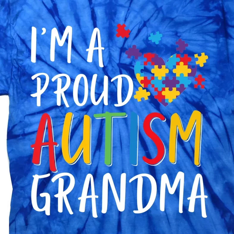 I'm A Proud Autism Grandma Awareness Puzzle Ribbon Gift Tie-Dye T-Shirt