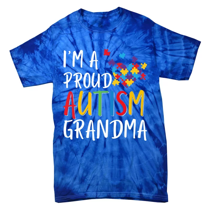 I'm A Proud Autism Grandma Awareness Puzzle Ribbon Gift Tie-Dye T-Shirt