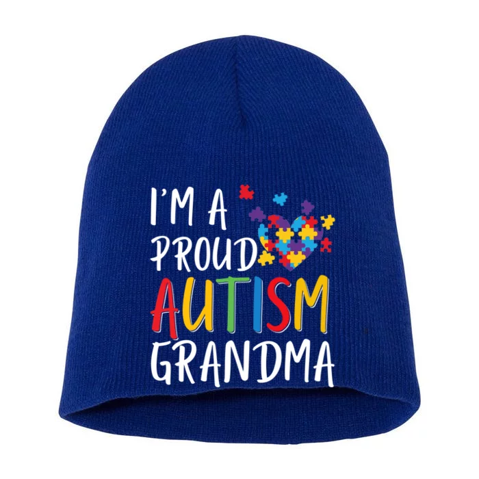 I'm A Proud Autism Grandma Awareness Puzzle Ribbon Gift Short Acrylic Beanie